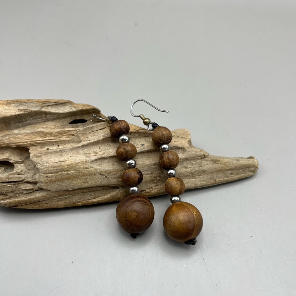 Elegant Wooden Bead Earrings - Picture 2 of 3